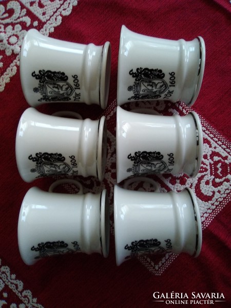 Chocolate porcelain mug set with stork crest and pumpkin village logo!