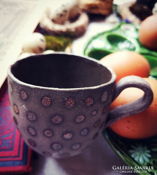 Rustic ceramic tea/coffee cup with brown dots