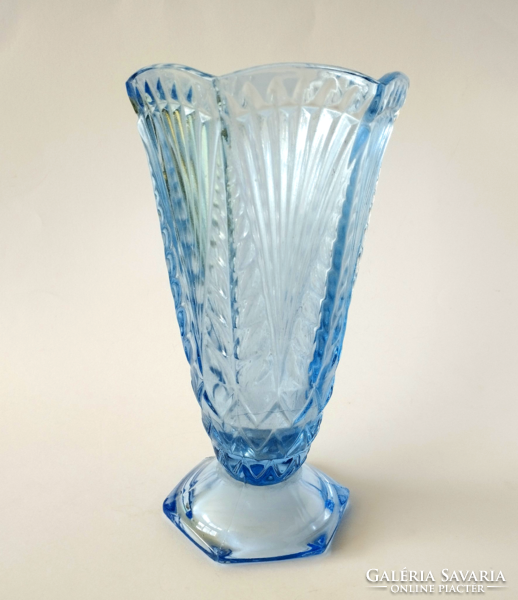 Beautiful old Czech blue thick glass vase