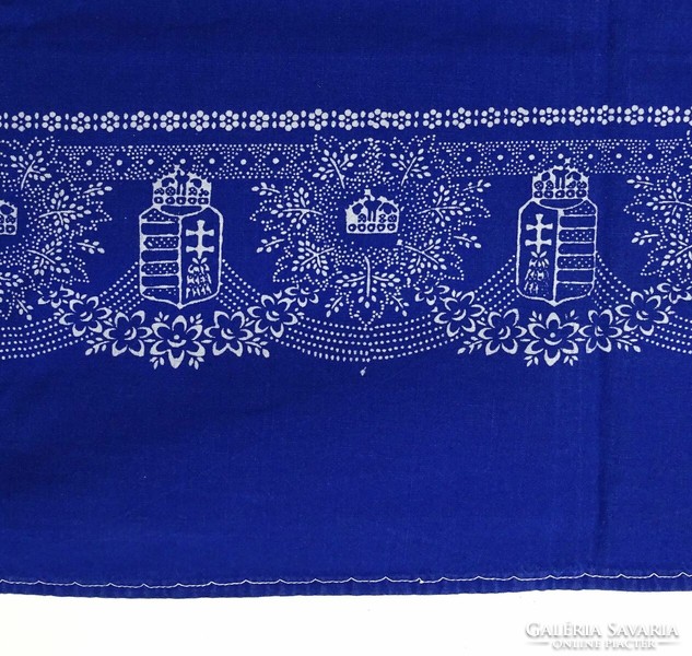 1N275 old Hungarian coat of arms blue painted tablecloth 82 x 87 cm