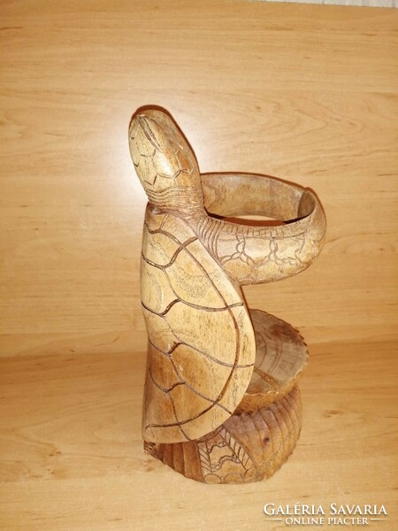 Carved wooden turtle - glass, bottle holder - 26 cm (38/d)