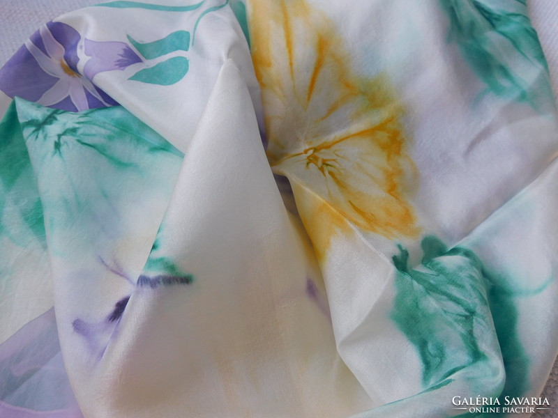 Real silk scarf - hand-painted, morning glory motif