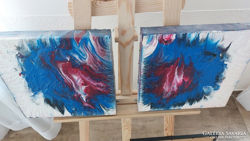 (K) signed pair of abstract paintings, 2 pieces 30c30 cm
