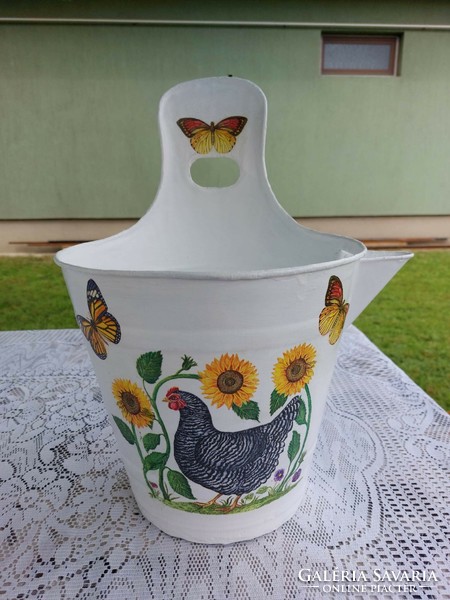 Sunflower decoupage decoupage decoupage enamel bucket dirt chicken village peasant