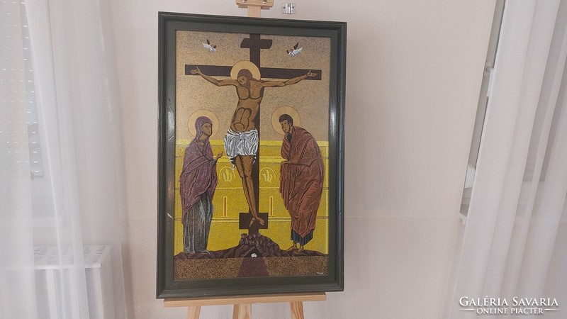 (K) Nuszer István, ikonszerű szép festménye 58x86 cm