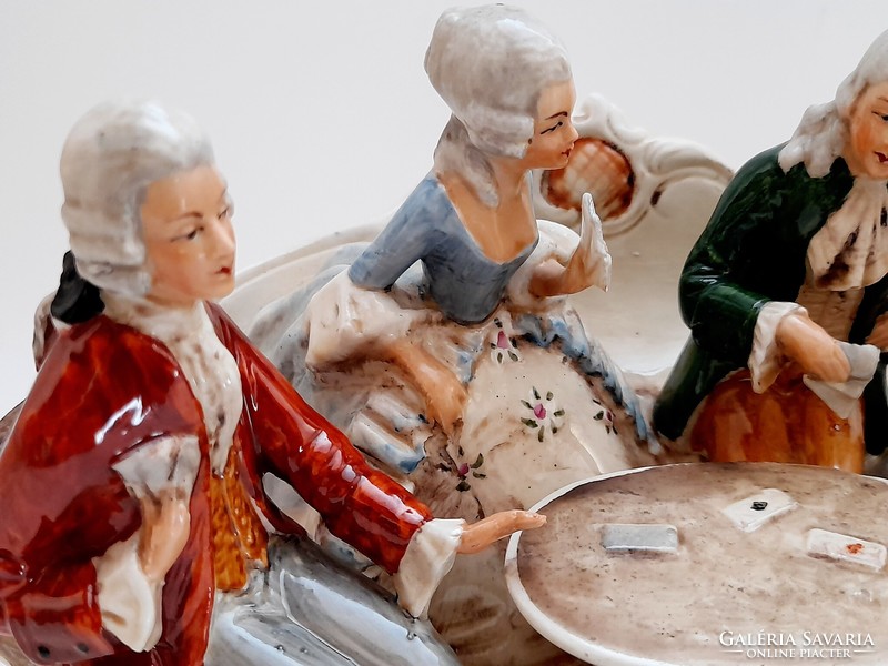 Grafenthal nagyméretű porcelán csoportos barokk jelenet, kártyázók