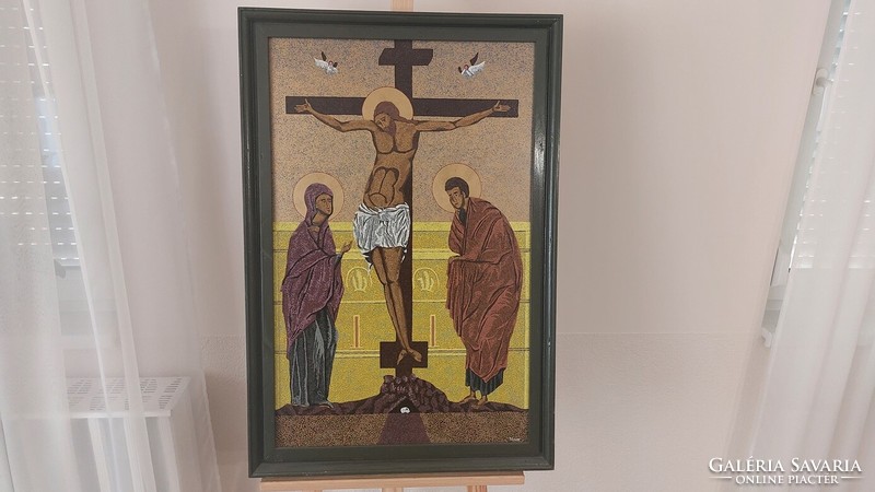 (K) Nuszer István, ikonszerű szép festménye 58x86 cm