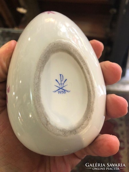Herendi tojás forma bonbonier ékszer tartó dobozka gyűrű tartó porcelán ,12 cm, Eton minta