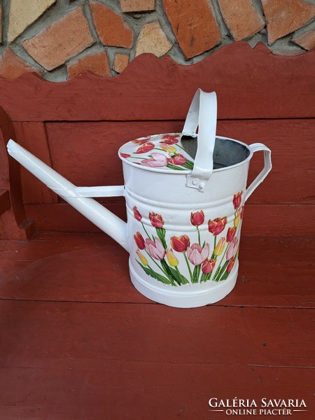 Tin watering can decoupage decoupage for tulip flowers rustic peasant watering can