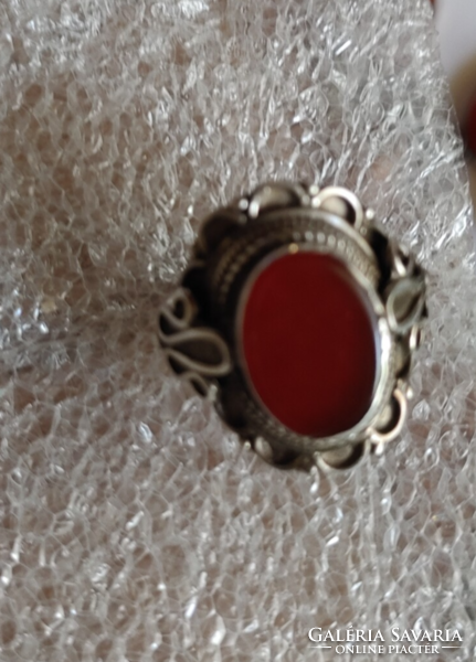 Carnelian stone antique silver ring