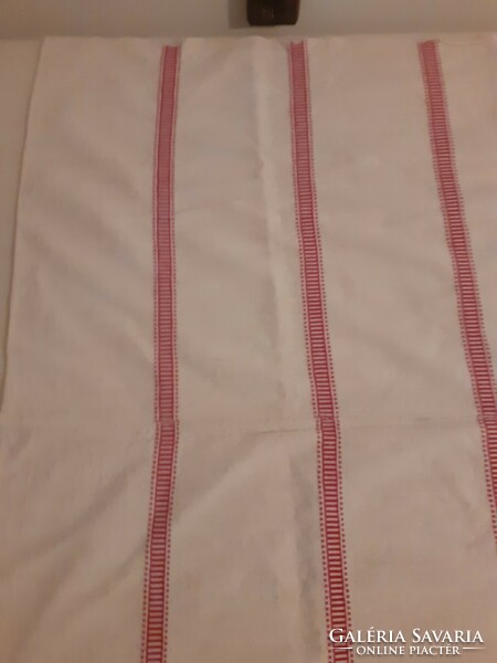 Linen tablecloth with red striped weave