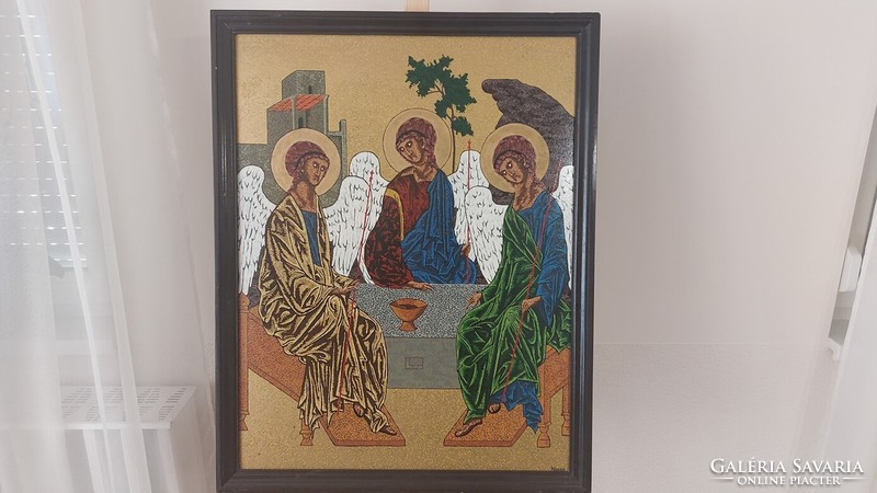 (K) Nuszer István, ikonszerű szép festménye 82x64 cm