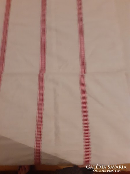 Linen tablecloth with red striped weave