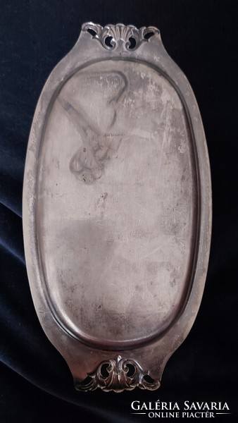 Antique silver-plated, engraved tray