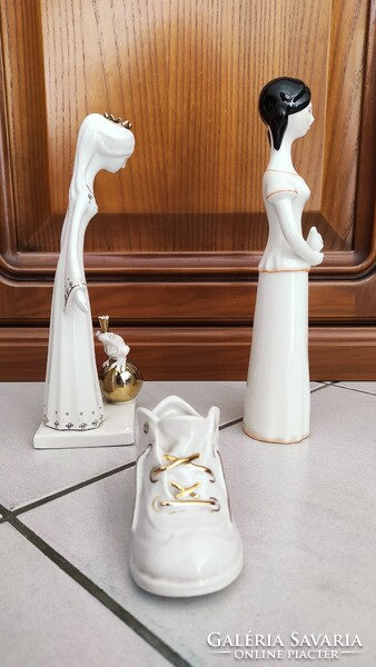 Hibátlan Aquincumi aranyozott porcelán csomag Békakirály cipő és női art deco alak