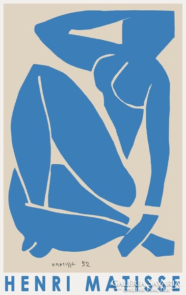 Henri matisse blue nude iv. 1952 French modern art poster with paper cutout decoupage blue female figure