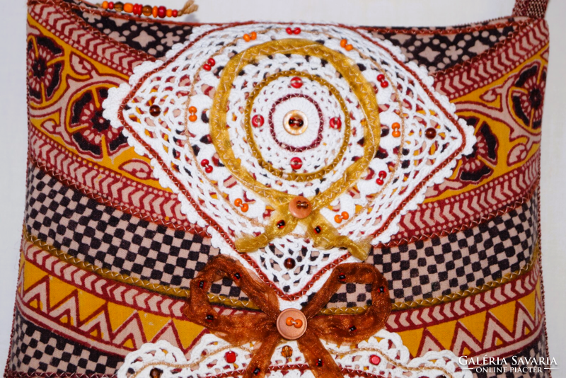 White Crochet Lace Geometric Pattern Pearl Orange Bow Vintage Women's Shoulder Bag