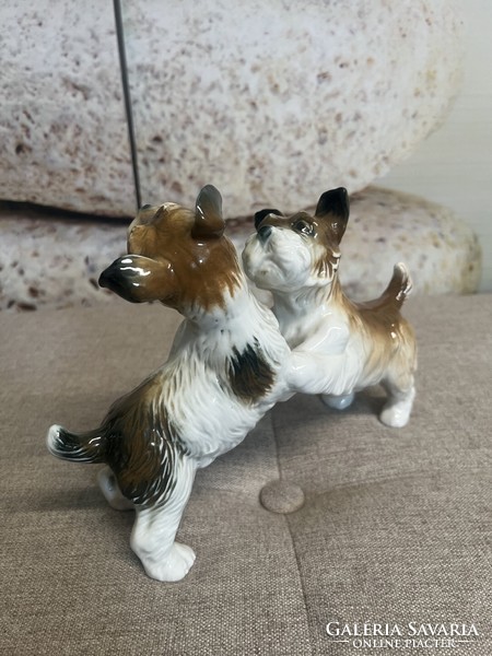 Ens, Volkstedt antique German pair of playing porcelain dogs a48