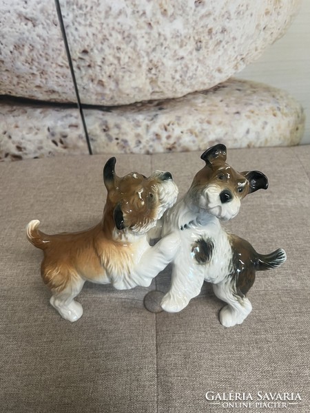 Ens, Volkstedt antique German pair of playing porcelain dogs a48