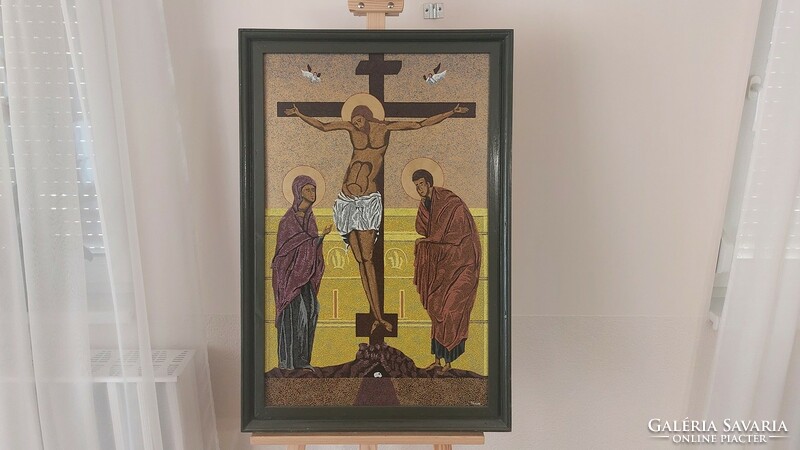 (K) Nuszer István, ikonszerű szép festménye 58x86 cm