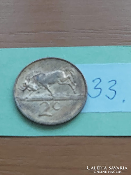 South Africa 2 cents 1989 bronze, wildebeest 33.