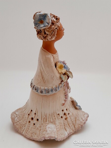 Gerencsér Anna ceramic statue, girl with a bouquet