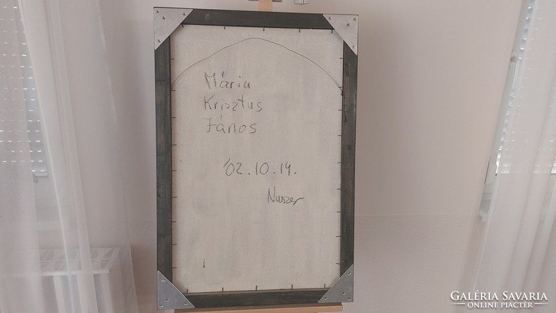 (K) Nuszer István, ikonszerű szép festménye 58x86 cm
