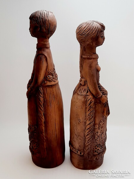 Katalin Orbán ceramic statue pair, 31-33 cm