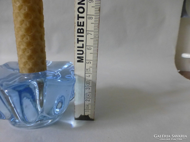 Virág alakú kék üveg gyertyatartó