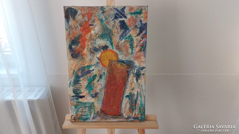 (K) cozy signed abstract painting 40x60 cm