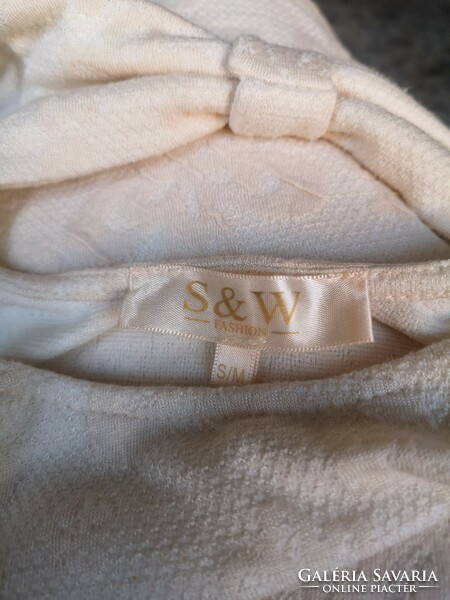 S&W 36-38-as vanília színű tubusruha, virágos, rugalmas, pamut-elastan kötött alapanyag