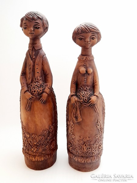 Katalin Orbán ceramic statue pair, 31-33 cm