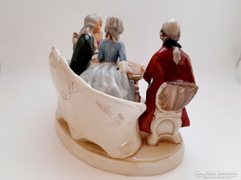 Grafenthal nagyméretű porcelán csoportos barokk jelenet, kártyázók