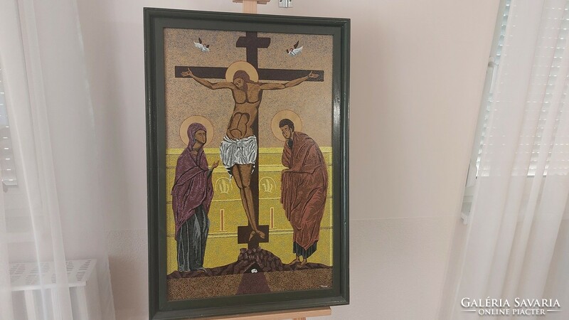 (K) Nuszer István, ikonszerű szép festménye 58x86 cm