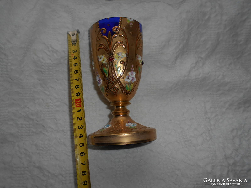 Bohemian glass goblet with plastic decoration