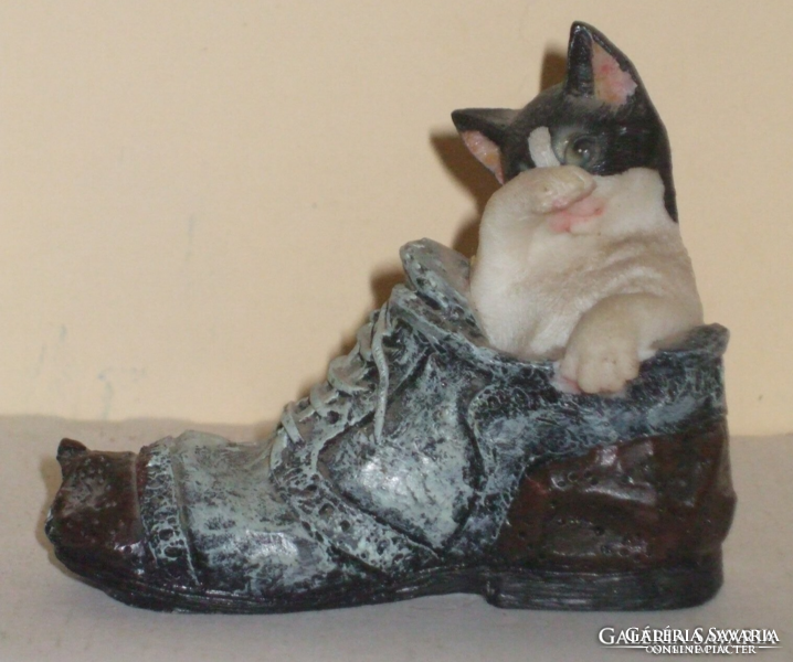 A shy kitten hiding in a shoe.