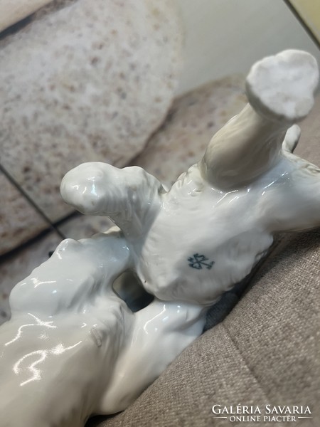 Ens, Volkstedt antique German pair of playing porcelain dogs a48