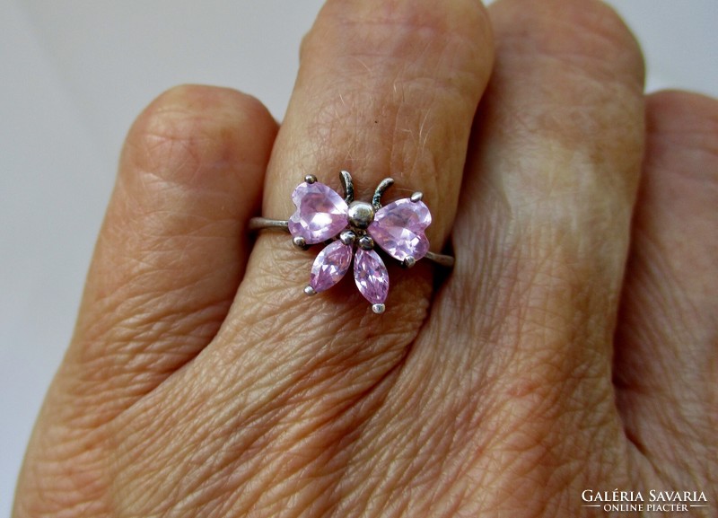 Szép régi magyar pillangós köves kislány ezüst gyűrű