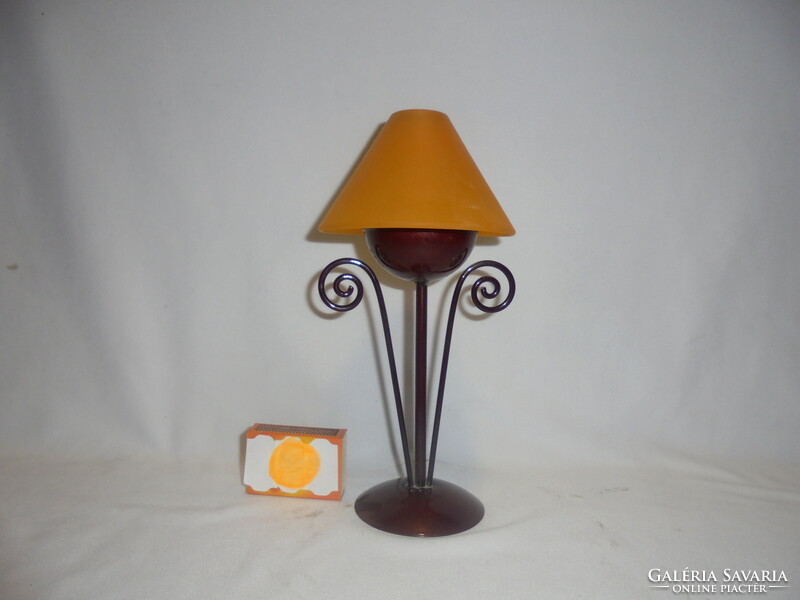 Retro kis asztali "lámpa" mécsestartó - fém váz, üveg búra