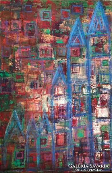 Blue Houses  60x40 abstract egyedi kép