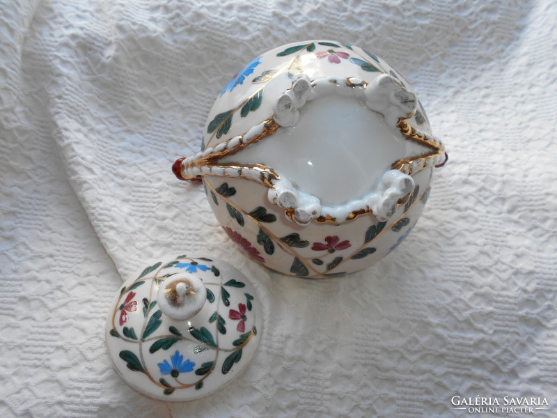 Antik kézzel festett bidermeier  porcelán  cukortartó, bonbonier