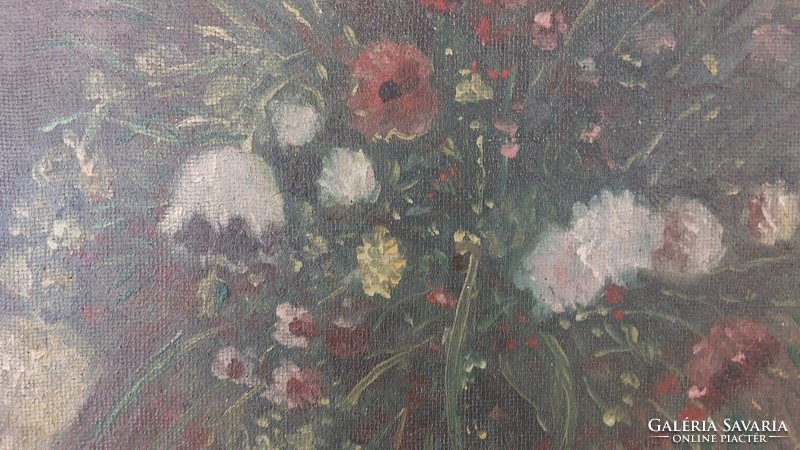 (K) Régi virágcsendélet festmény 62x77 cm kerettel