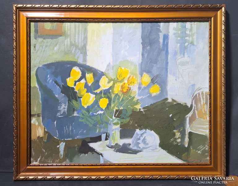 Dénes Gulyás (1927-2003): interior (painting with frame)