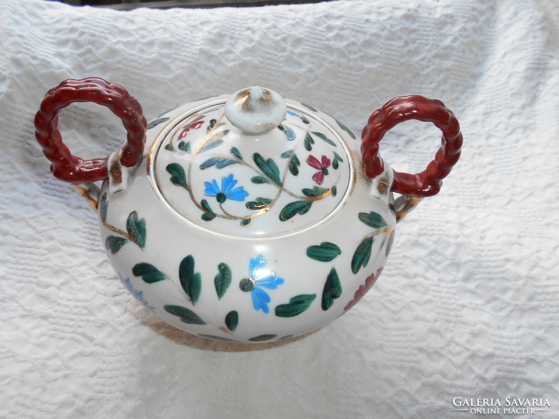 Antique hand-painted Bidermeier porcelain sugar bowl, bonbonnier