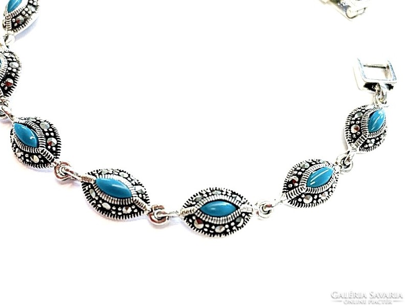 Silver marcasite and turquoise stone bracelet