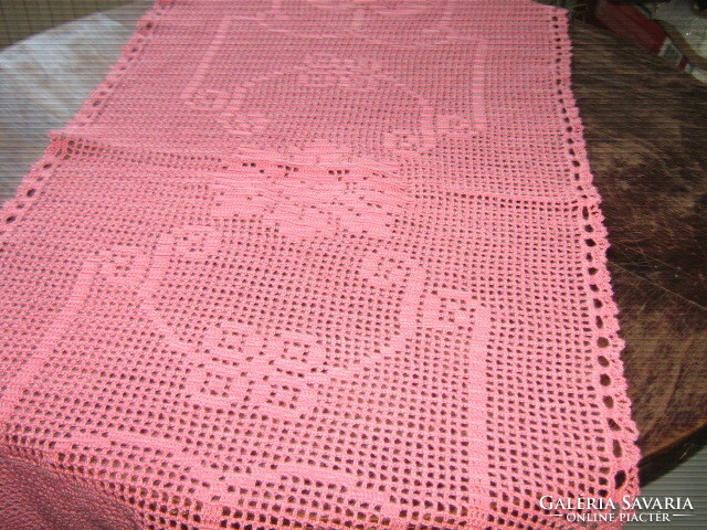 Beautiful hand-crocheted mauve needlework tablecloth
