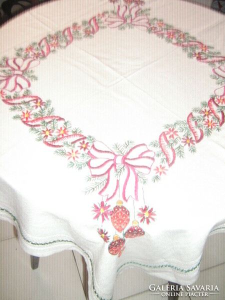 Beautiful antique Christmas tablecloth richly embroidered by hand