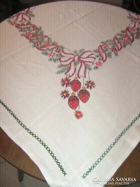 Beautiful antique Christmas tablecloth richly embroidered by hand