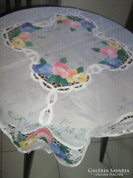 Beautiful vintage white translucent applique floral tablecloth