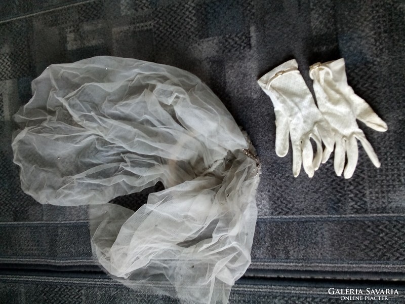 Old wedding dress, veil, gloves 1968